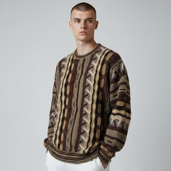 VINTAGE ABSTRACT PATTERN KNITTED PULLOVER SWEATER COOGIE STYLE MEN SIZE X - Picture 11 of 11